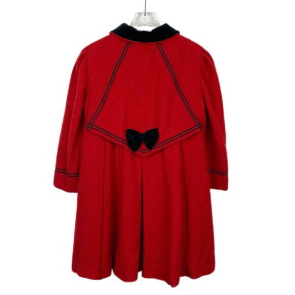 Vintage Miu Miu Girls Red Wool Blend Double-Breasted Coat W/ Velvet Collar & Bow - Picture 2 of 8